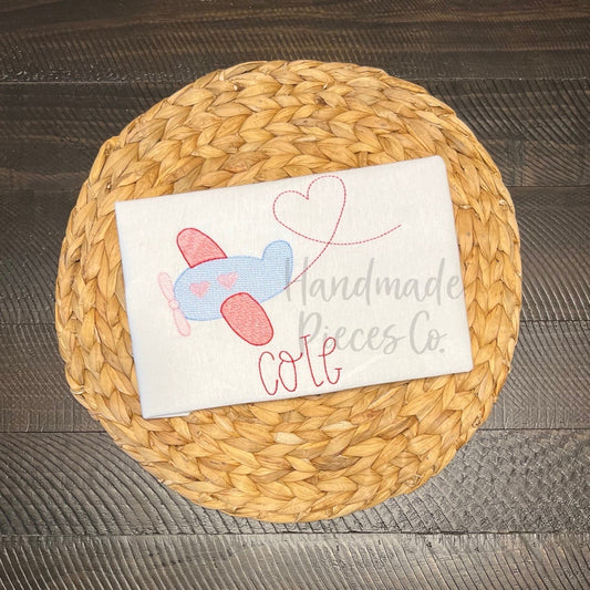 Valentine's Plane Embroidered Garment, Name Optional - Youth