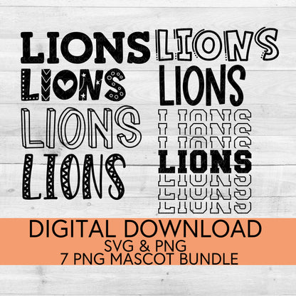 Lions School Mascot PNG/SVG Bundle - Digital Download