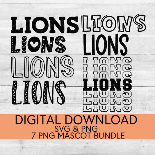 Lions School Mascot PNG/SVG Bundle - Digital Download