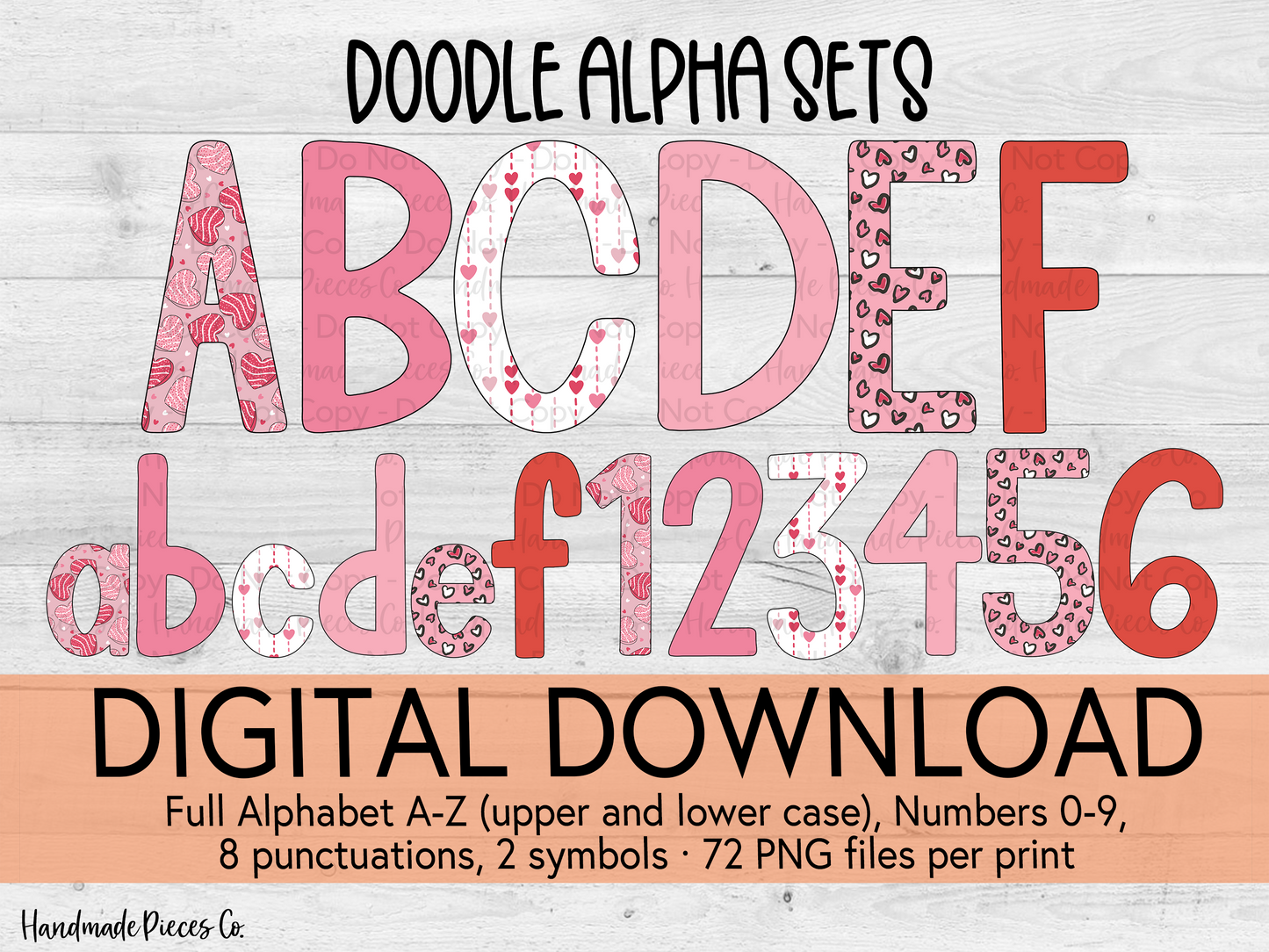 Valentine's Day Doodle Alpha Set - Digital Download