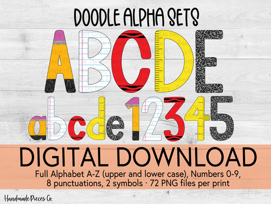 School Themed Alpha Set - Digital Download