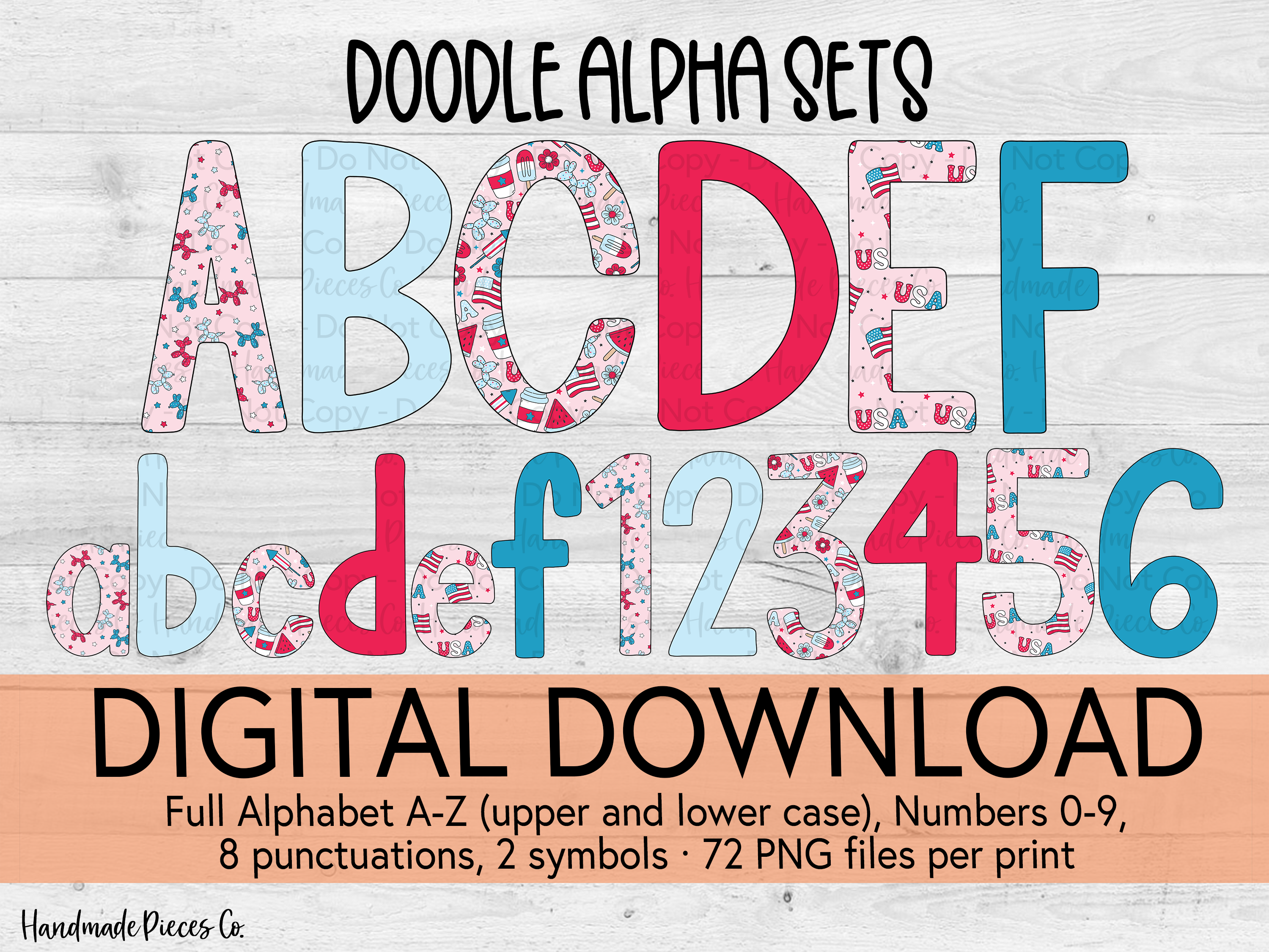 Stripes Alpha Pattern Bright Stars and Stripes Alpha Set, Red Base - Digital Download ...