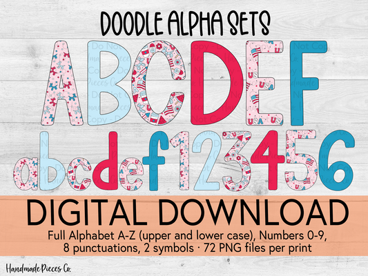 Bright Stars and Stripes Alpha Set, Red Base - Digital Download