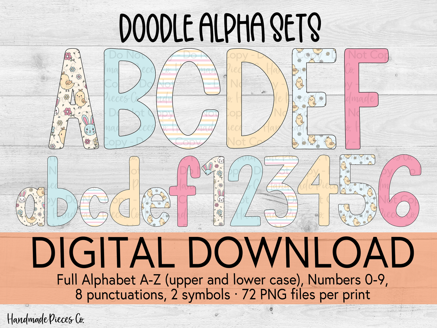 Easter Doodle Alpha Set, Bunnies and Chicks - Digital Download