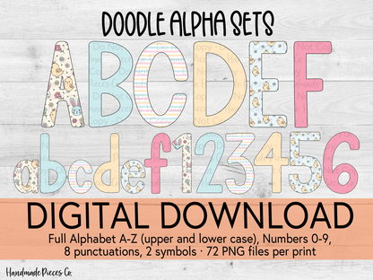 Easter Doodle Alpha Set, Bunnies and Chicks - Digital Download