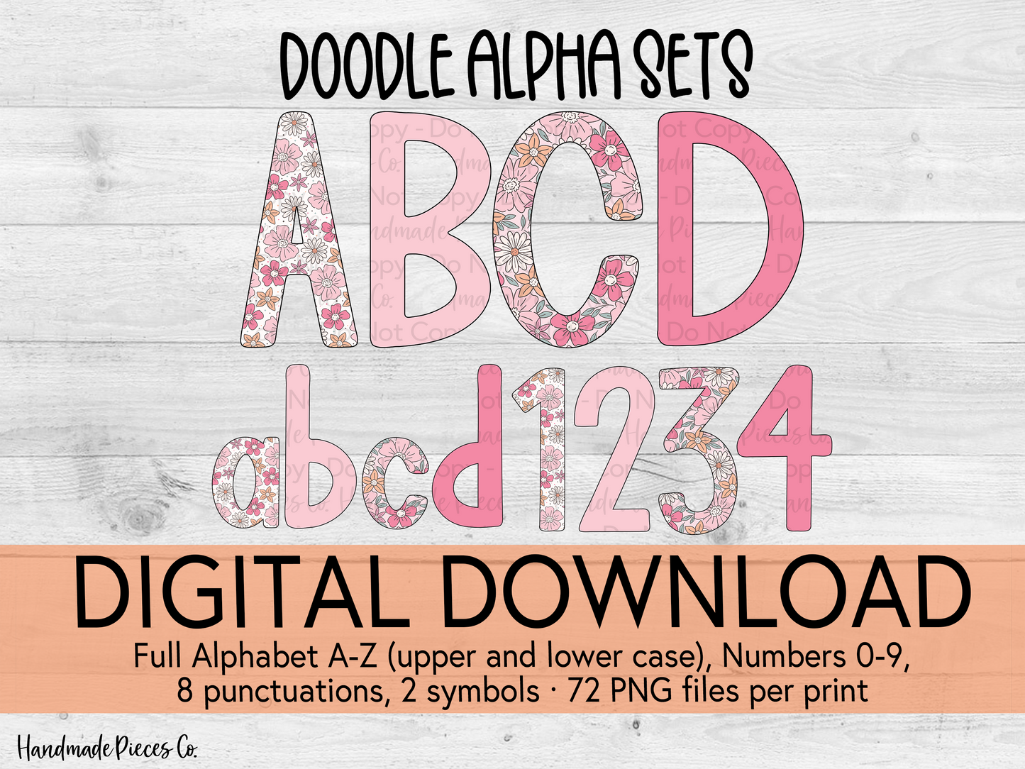 Retro Flowers Alpha Set, Pink - Digital Download