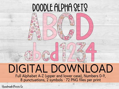 Retro Flowers Alpha Set, Pink - Digital Download