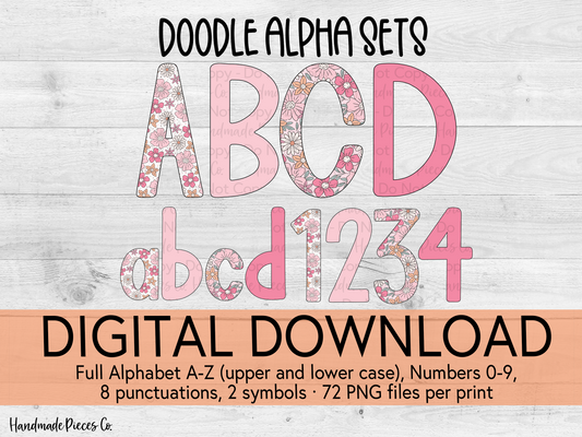 Retro Flowers Alpha Set, Pink - Digital Download