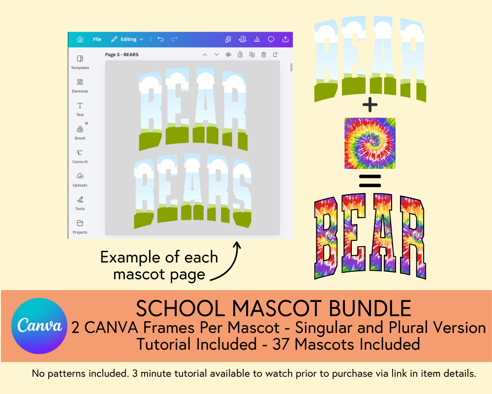 School Mascot Design Bundle - Varsity Arched Letters, Canva Template (37 Mascots) - Digital Download
