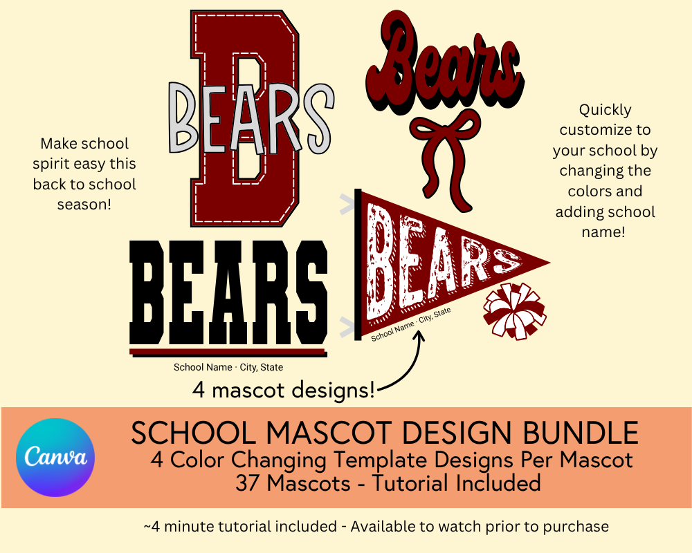 School Mascot Design Bundle, Canva Template (37 Mascots) - Digital Download