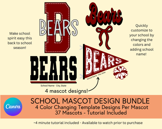 School Mascot Design Bundle, Canva Template (37 Mascots) - Digital Download