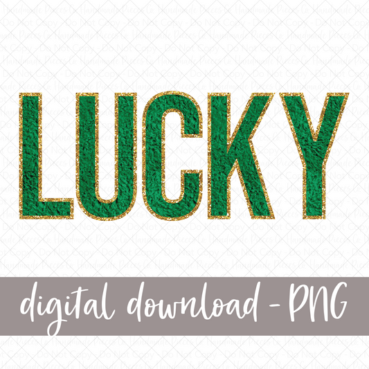 Lucky, Chenille - Green with Gold Outline - Digital Download