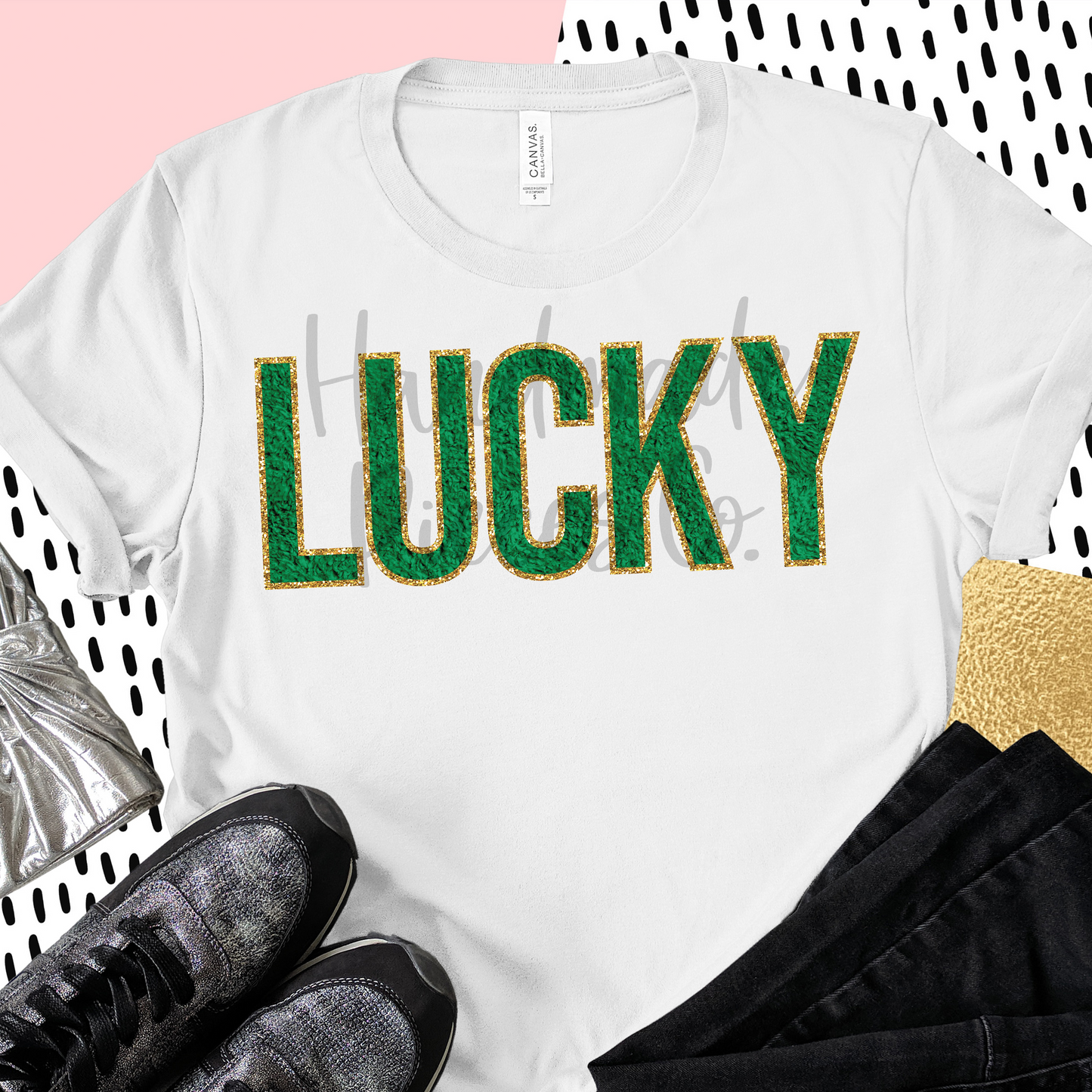 Lucky, Chenille - Green with Gold Outline - Digital Download