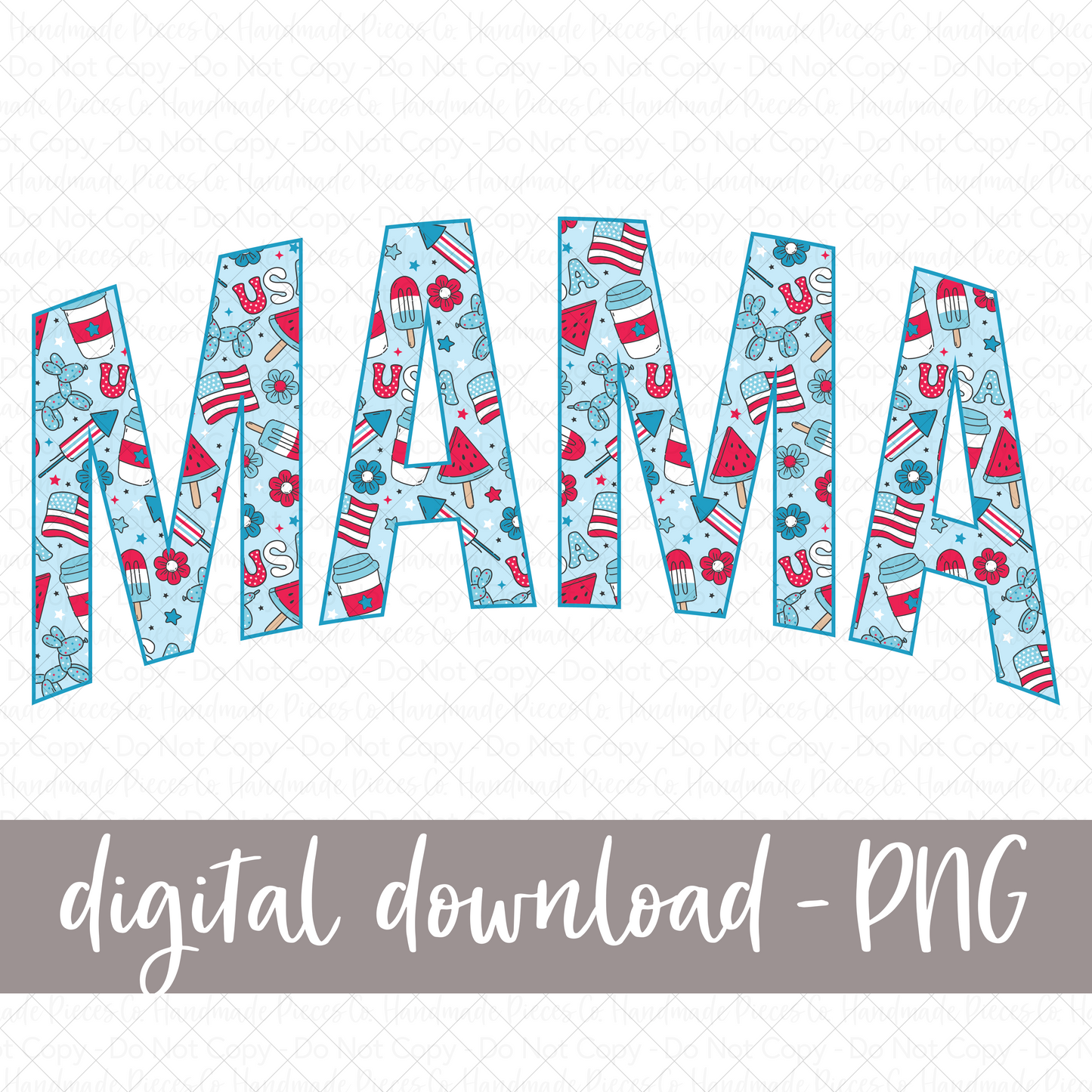 Mama, Blue Patriotic PNG, Arched - Digital Download