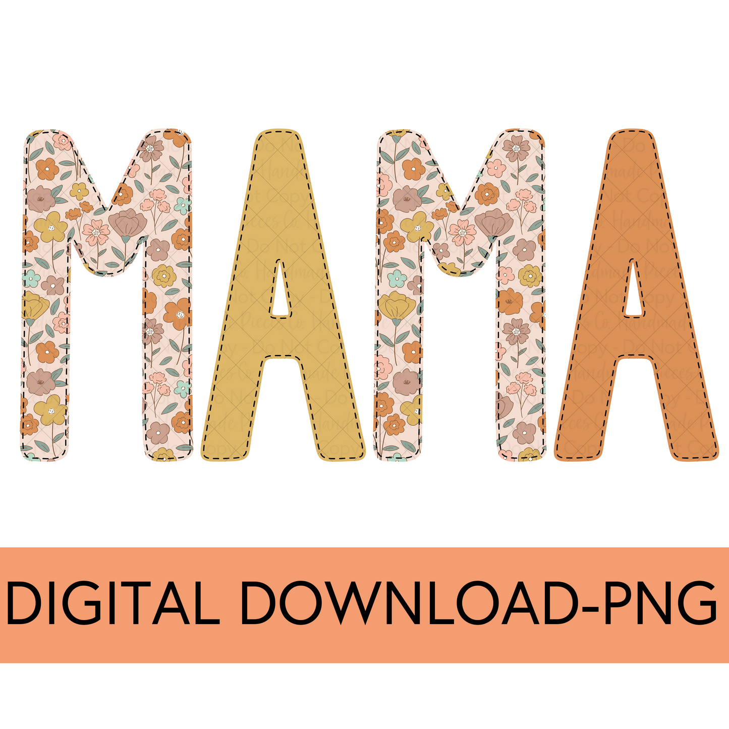 Mama PNG, Bohemian Spring Floral Mix with Faux Bean Stitch - Digital Download