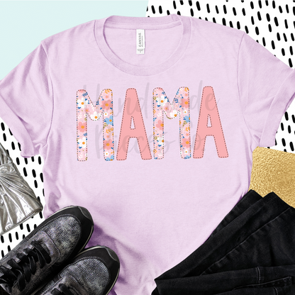 Mama PNG, Colorful Garden Floral with Faux Bean Stitch, Pink 2 - Digital Download