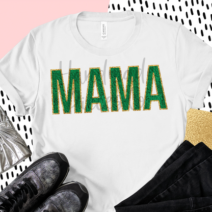 Mama, Chenille - Green with Gold Outline - Digital Download