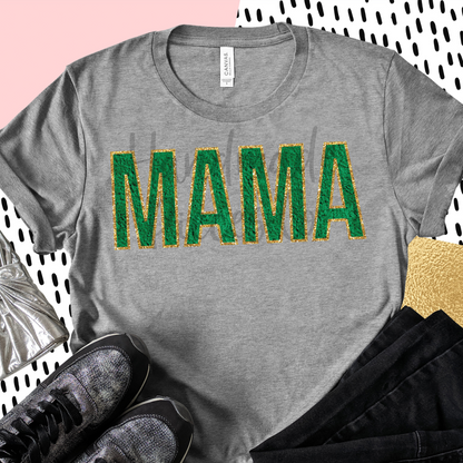 Mama, Chenille - Green with Gold Outline - Digital Download
