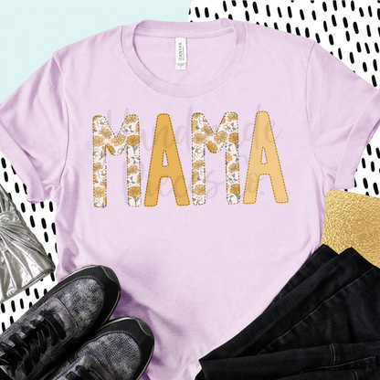 Mama PNG, Marigolds Floral with Faux Bean Stitch, Pink 2 - Digital Download