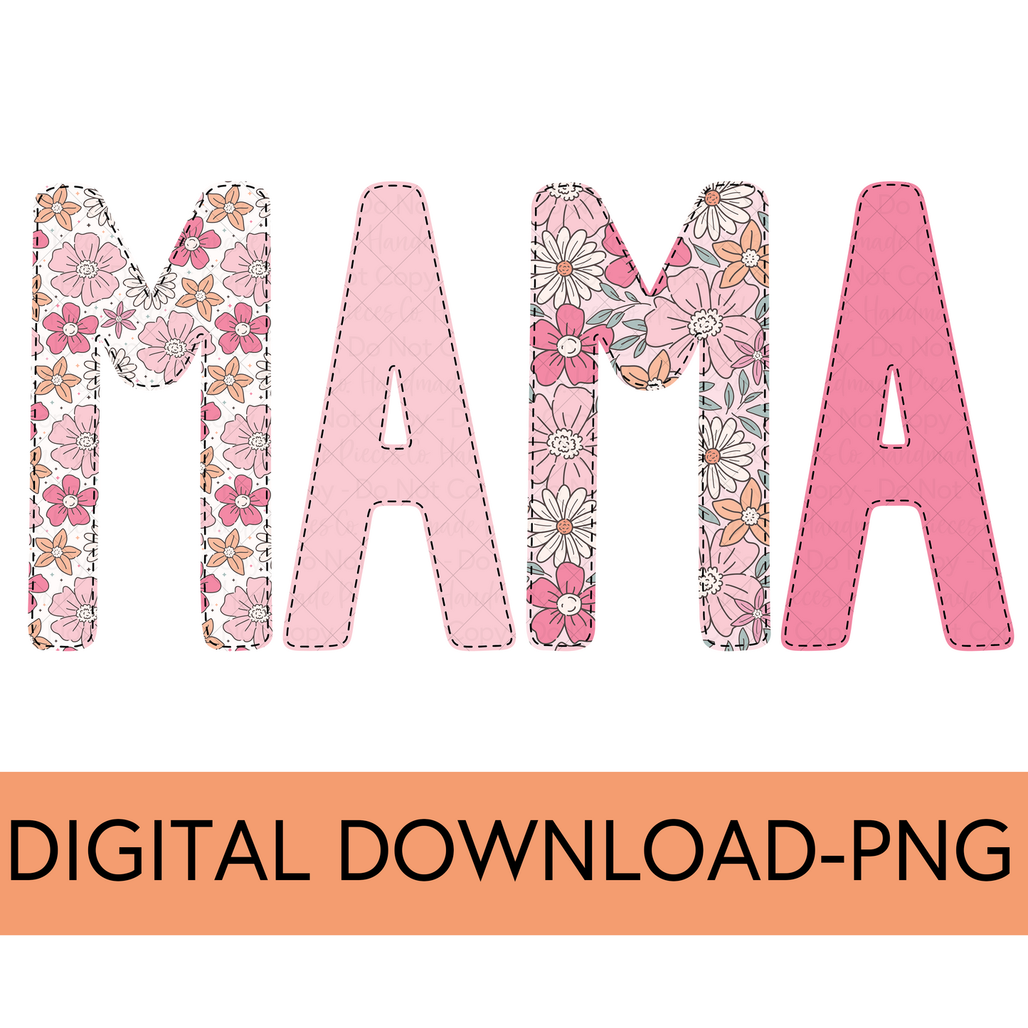 Mama PNG, Retro Flower Floral with Faux Bean Stitch - Digital Download