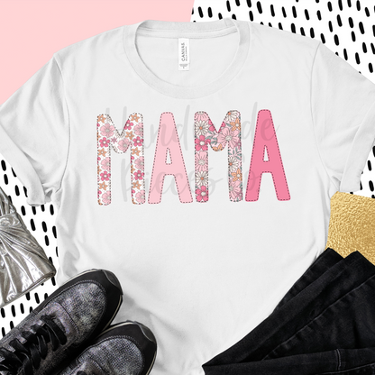 Mama PNG, Retro Flower Floral with Faux Bean Stitch - Digital Download