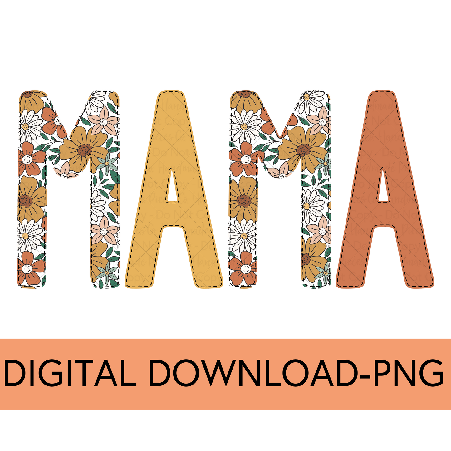 Mama PNG, Retro Summer Floral with Faux Bean Stitch - Digital Download