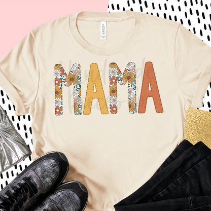 Mama PNG, Retro Summer Floral with Faux Bean Stitch - Digital Download