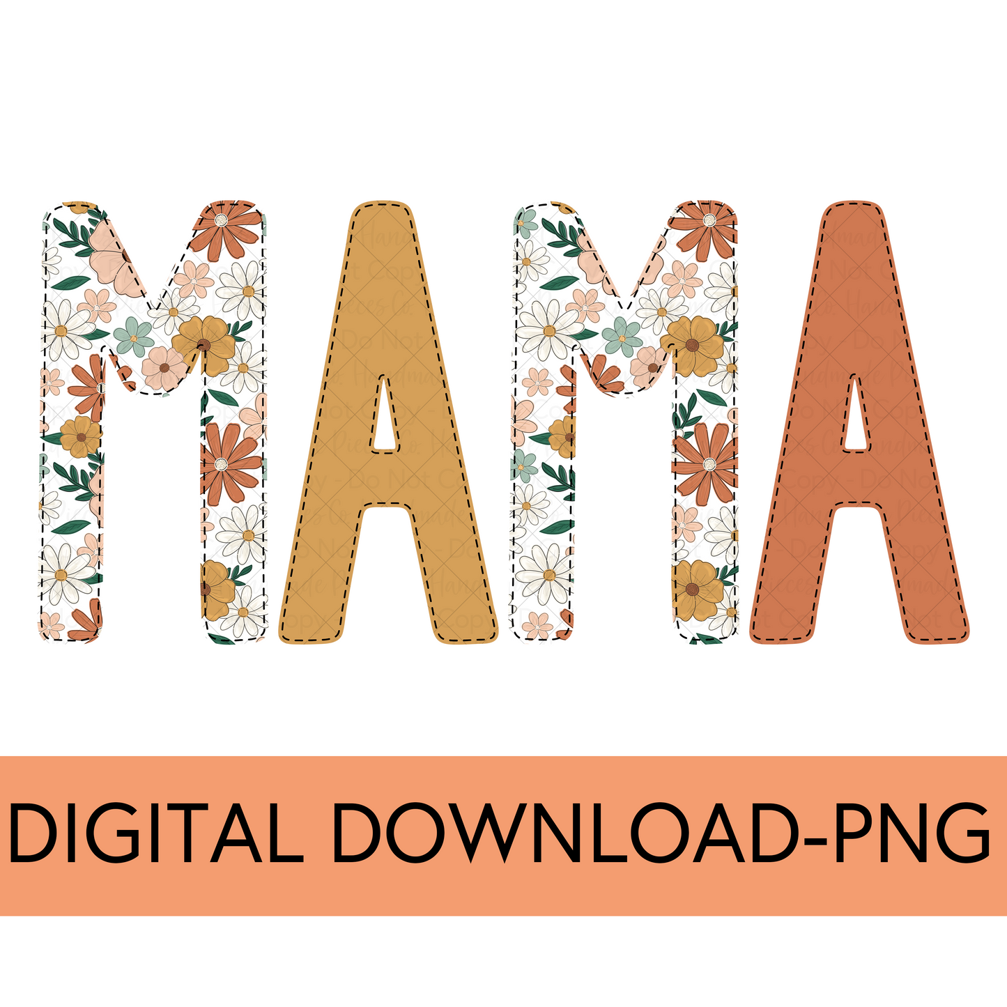 Mama PNG, Summer Blossom Floral with Faux Bean Stitch - Digital Download