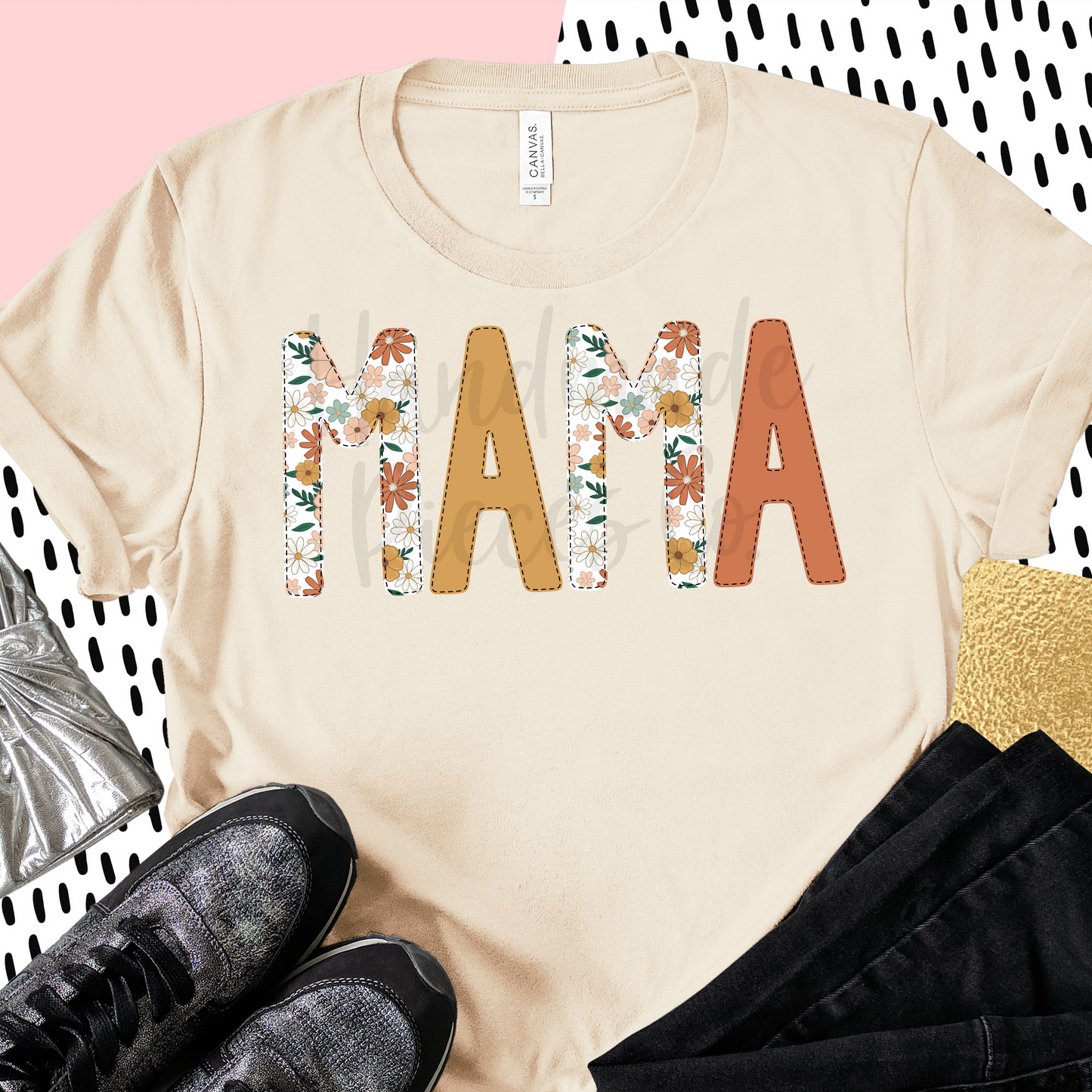 Mama PNG, Summer Blossom Floral with Faux Bean Stitch - Digital Download