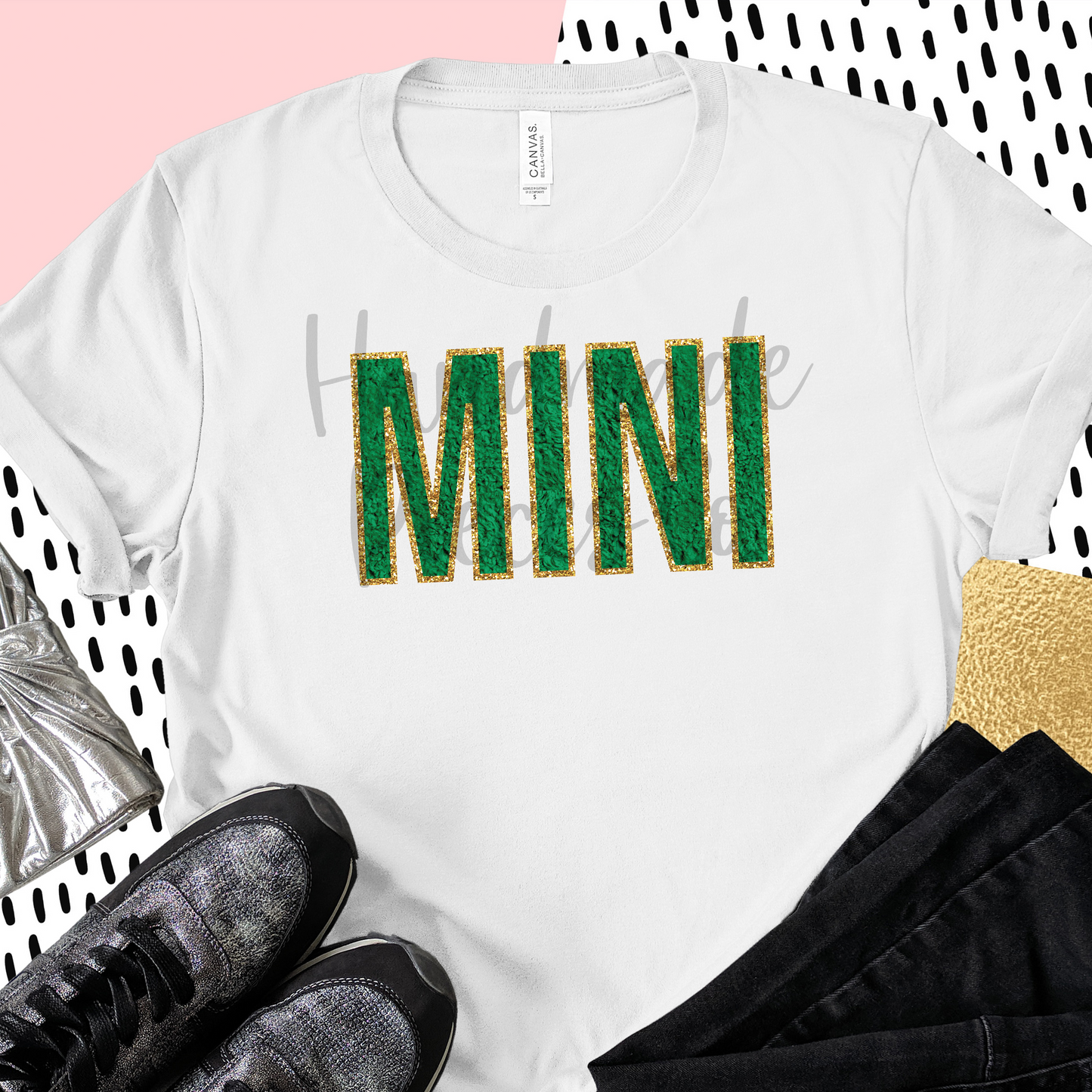 Mini, Chenille - Green with Gold Outline - Digital Download