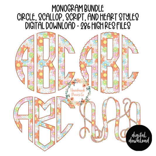 Spring Vintage Retro Floral Monogram - Multiple Styles - Digital Download