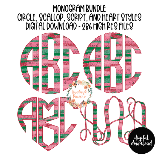 Watermelon Monogram, Brushstrokes - Multiple Styles - Digital Download