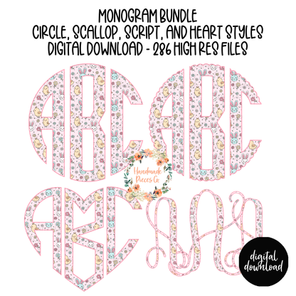 Easter Monogram, Bunnies and Chicks, Pink - Multiple Styles - Digital Download