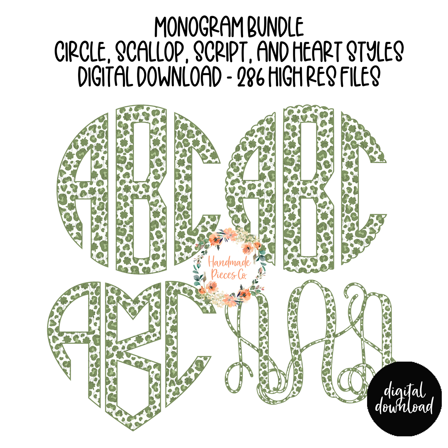 St. Patrick's Monogram, Leopard and Shamrocks - Multiple Styles - Digital Download