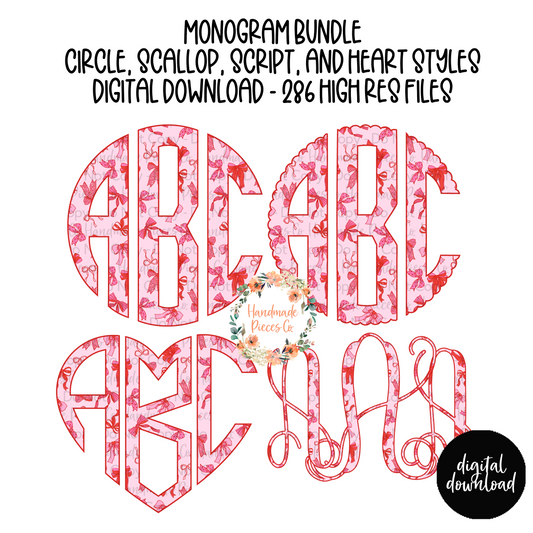 Valentine's Coquette Bows and Cherries Monogram - Multiple Styles - Digital Download