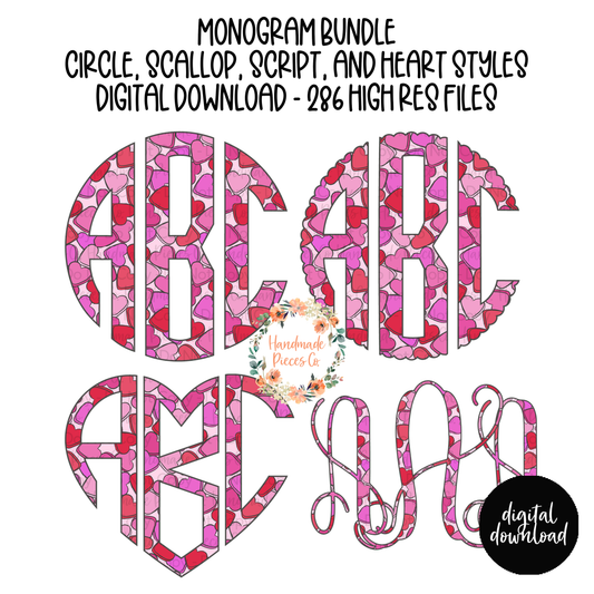 Valentine Monogram, Pink Heart Collage - Multiple Styles - Digital Download