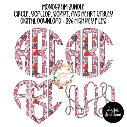 Retro Hearts Monogram - Multiple Styles - Digital Download