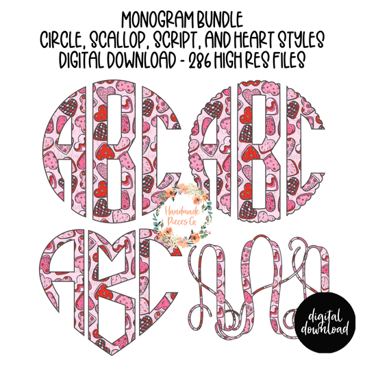 Retro Hearts Monogram - Multiple Styles - Digital Download