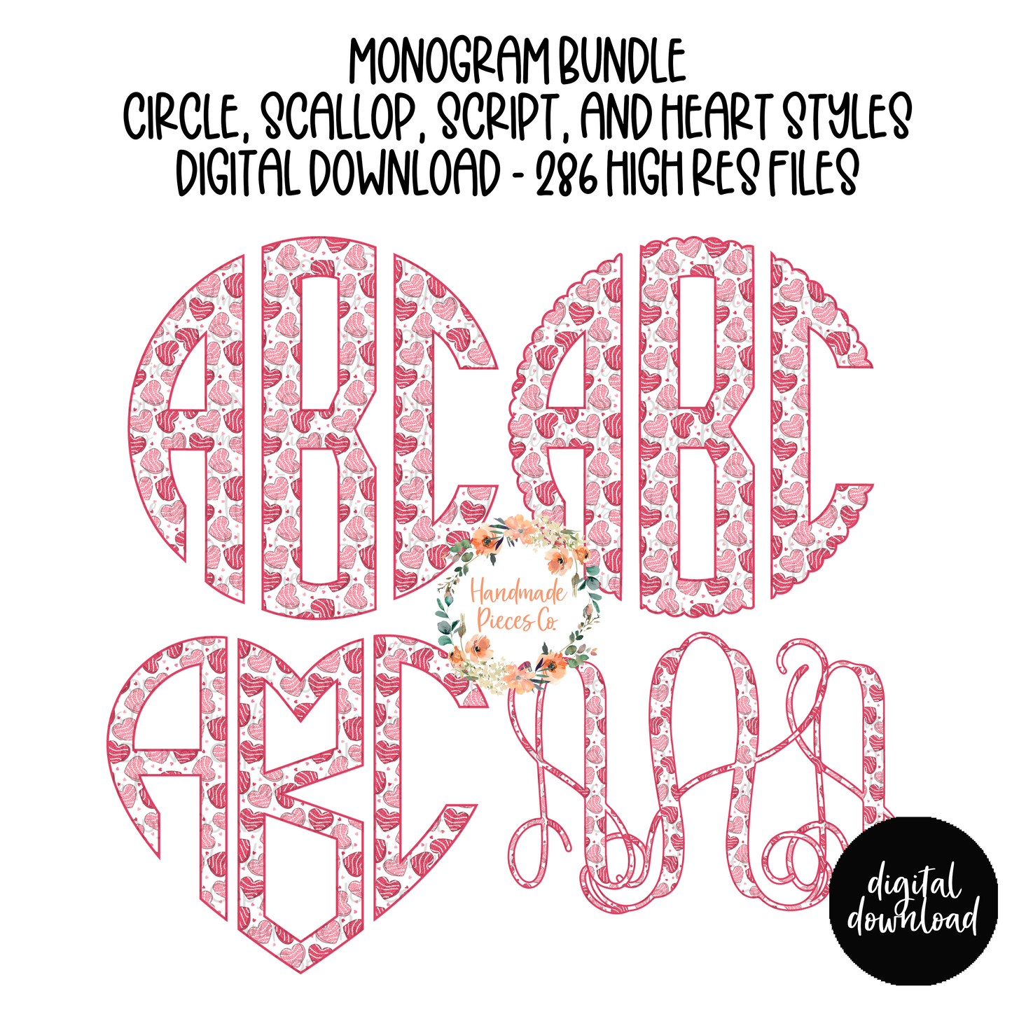 Valentine's Heart Snack Cake Monogram - Multiple Styles - Digital Download