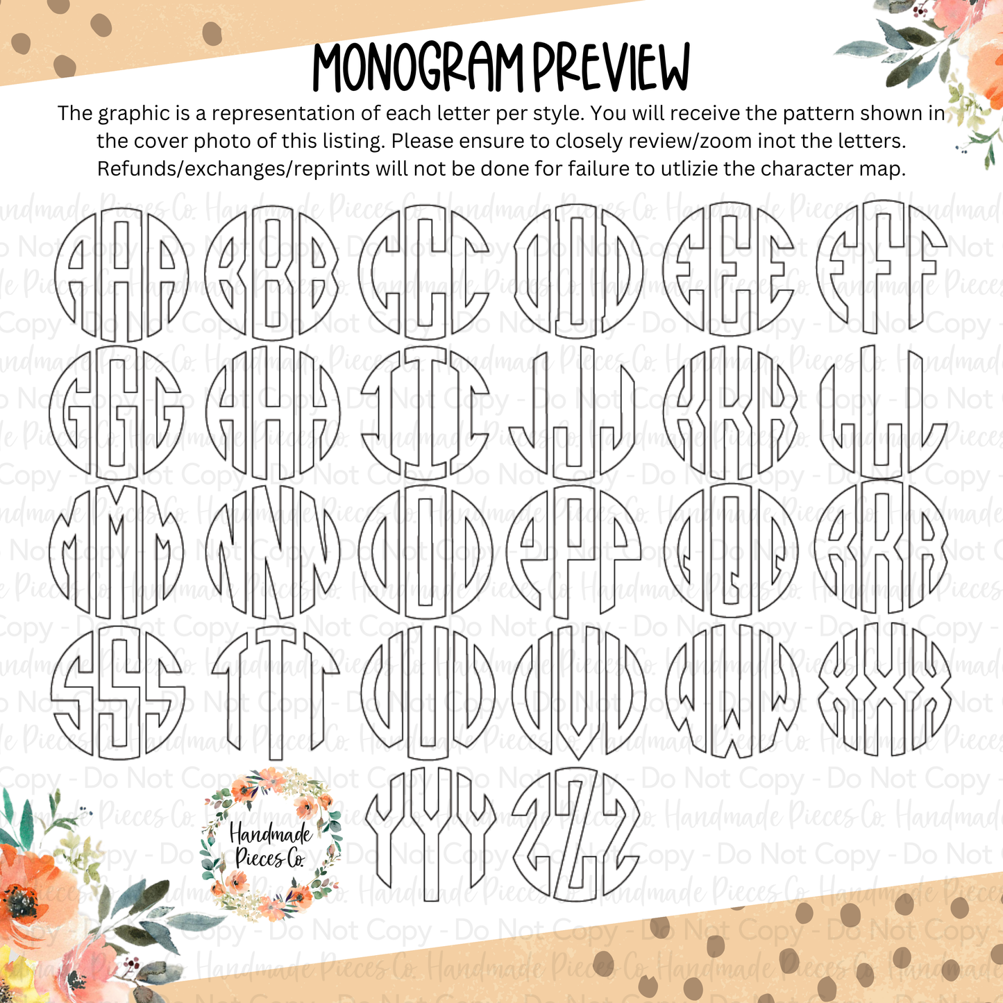 Circle Monogram and Name Vinyl Decal, Blue Florals