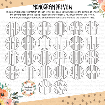 Circle Monogram and Name Vinyl Decal, Blue Florals