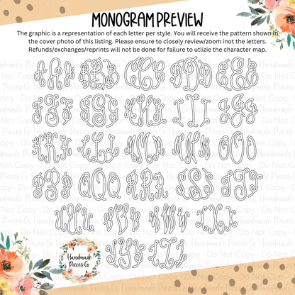 Circle Script Monogram Vinyl Decal, Blue Florals