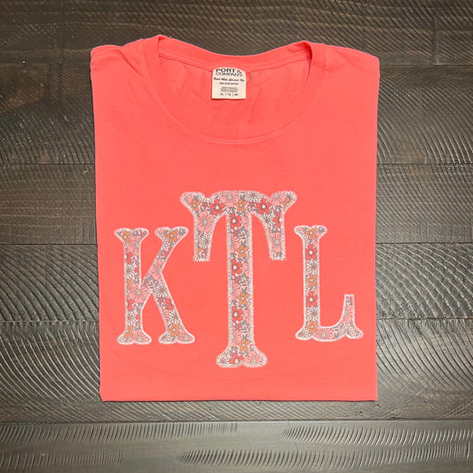 Pretty in Pink Floral Embroidered Applique Monogram Garment - Youth/Adult