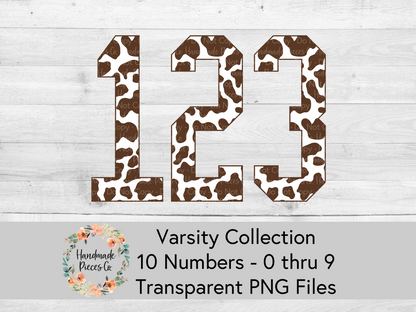 Cow, Brown - Alpha and Number Set, Varsity Collection - Digital Download