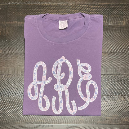 Purple Floral Embroidered Applique Monogram Garment - Youth/Adult