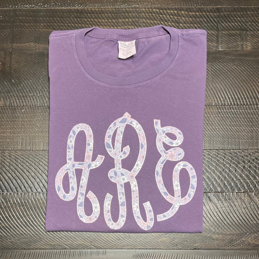 Purple Floral Embroidered Applique Monogram Garment - Youth/Adult