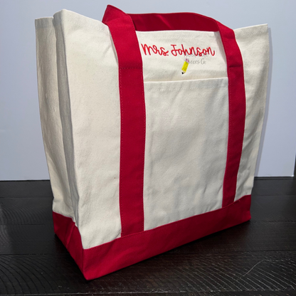 Embroidered Teacher Tote Bag