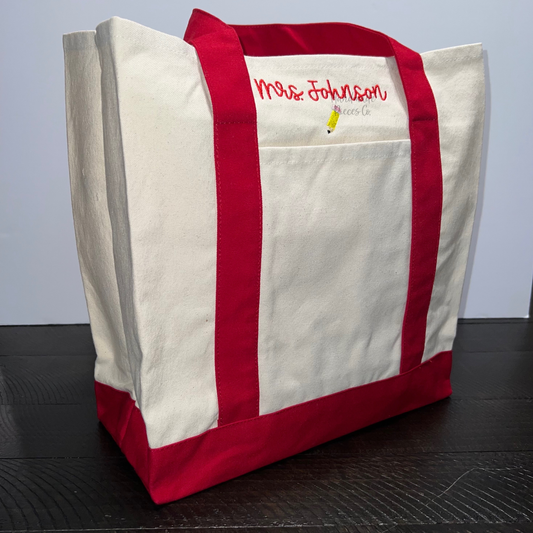 Embroidered Teacher Tote Bag