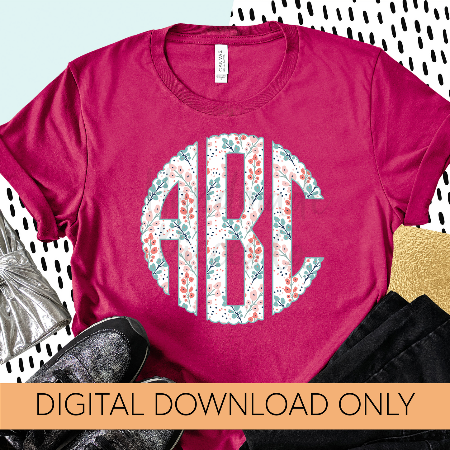 Bright Floral Monogram, Light Background - Multiple Styles - Digital Download