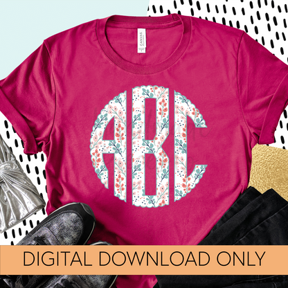 Bright Floral Monogram, Light Background - Multiple Styles - Digital Download